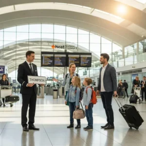 Chauffeur meeting passengers at Heathrow Terminal 3 designated point
