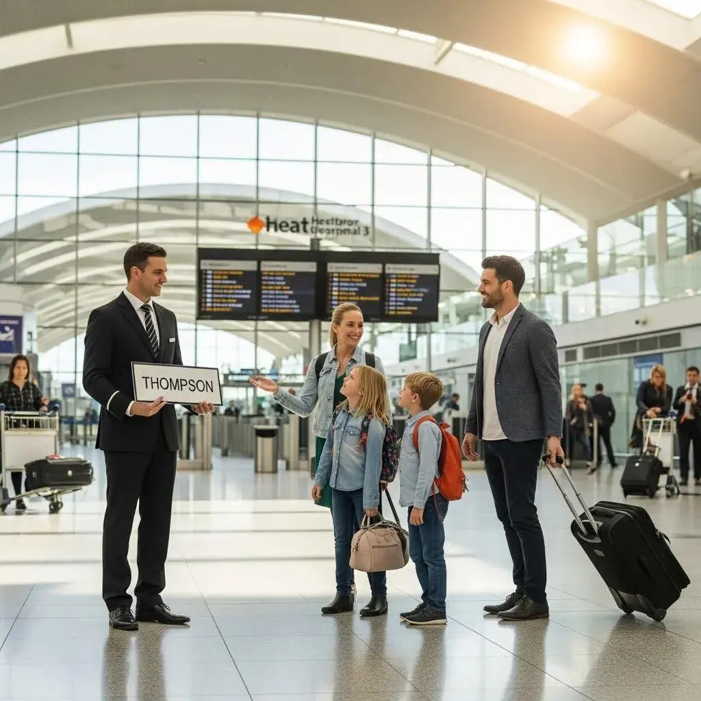 Chauffeur meeting passengers at Heathrow Terminal 3 designated point
