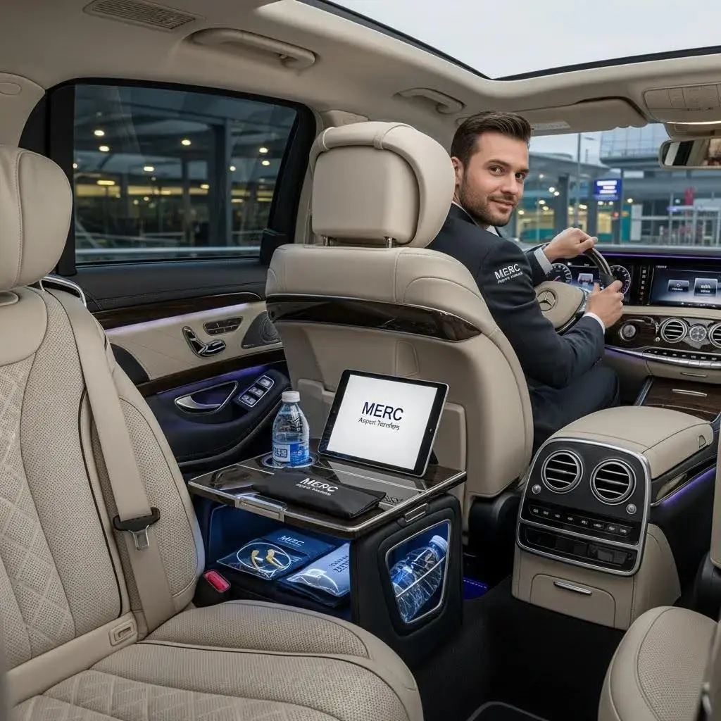 Comfortable premium vehicle interior used for MERC airport transfers