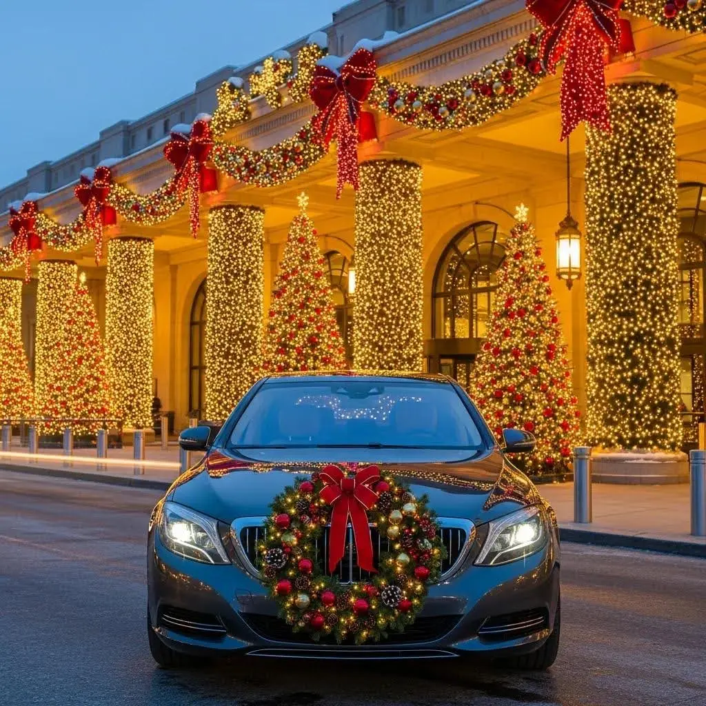 Festive luxury airport transfer vehicle — comfortable holiday travel with MERC