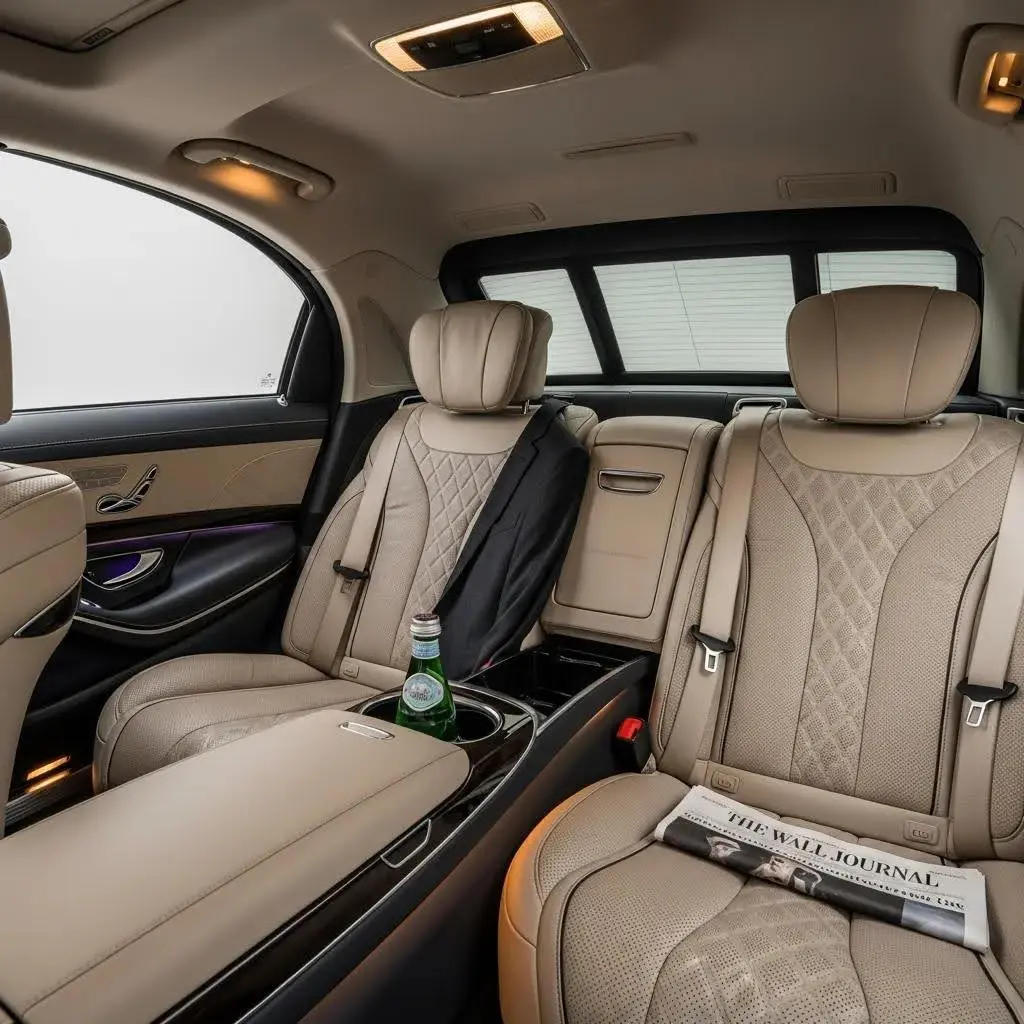 Mercedes‑Benz interior showing luxury seating and onboard amenities