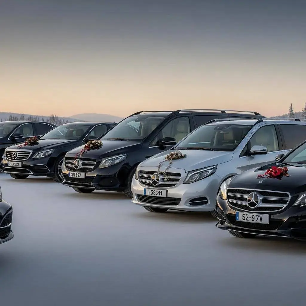 Mercedes‑Benz luxury vehicles in a festive setting — MERC's holiday transfer options