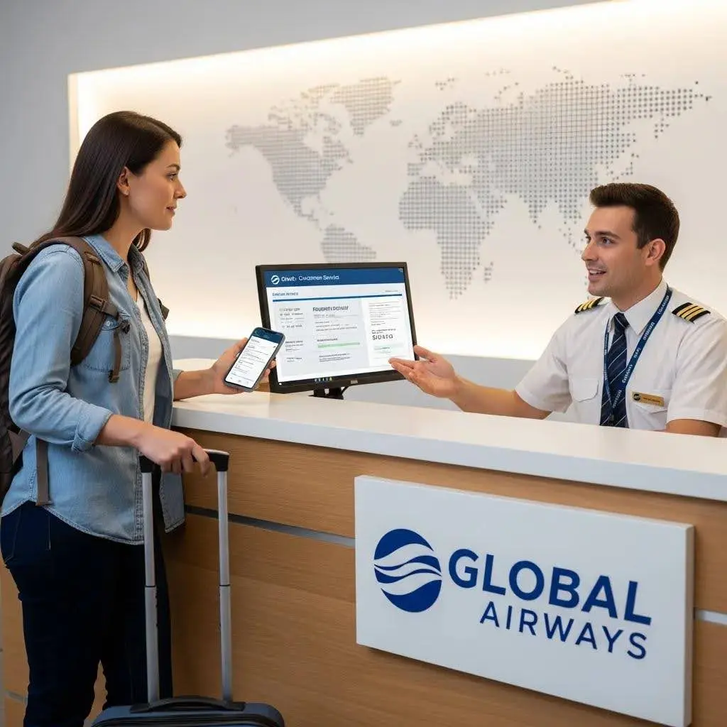 Traveler discussing flight delay compensation with airline representative