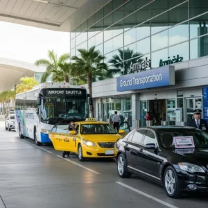 Various airport transfer options including shuttle, taxi, and private car