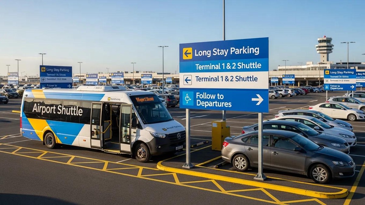 Long stay airport parking facility with shuttle bus