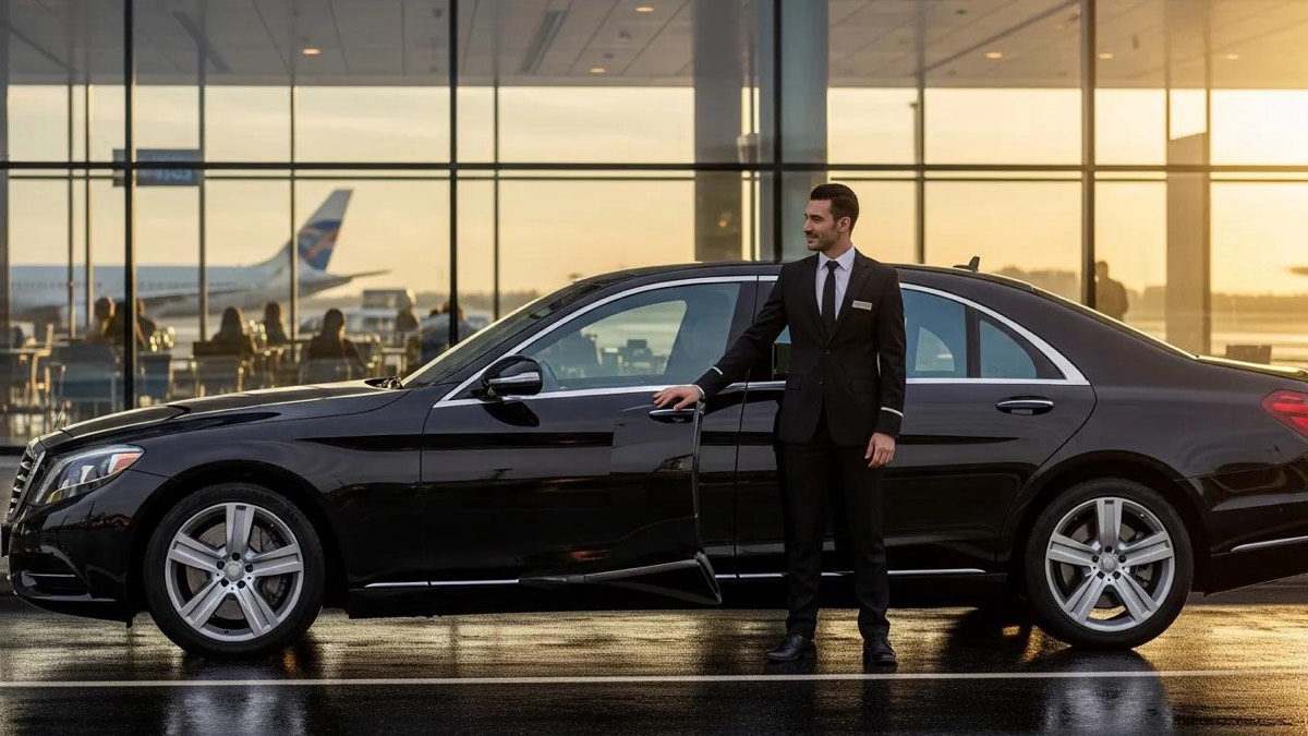 Luxury airport transfer vehicle emphasizing comfort and stress reduction