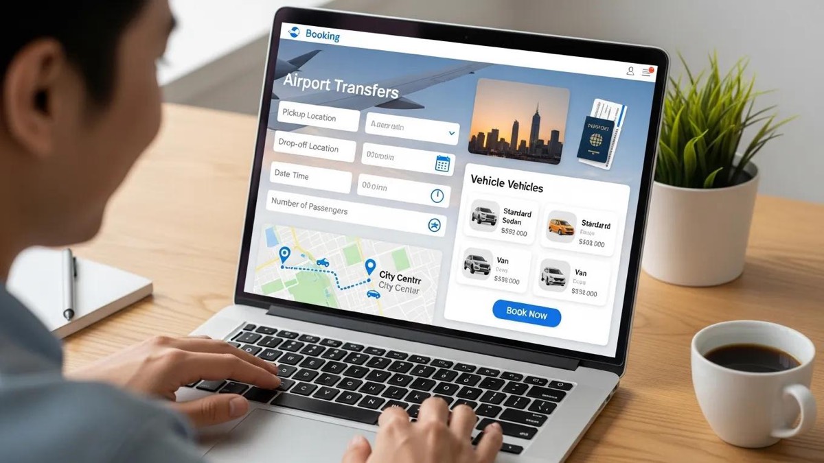 User-friendly online booking interface for airport transfers on laptop