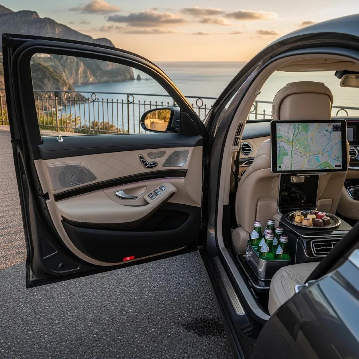 Executive Mercedes vehicle highlighting luxury features for premium airport transfers