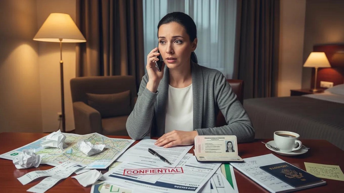 Traveler communicating with an insurance agent, highlighting the claims process and documentation
