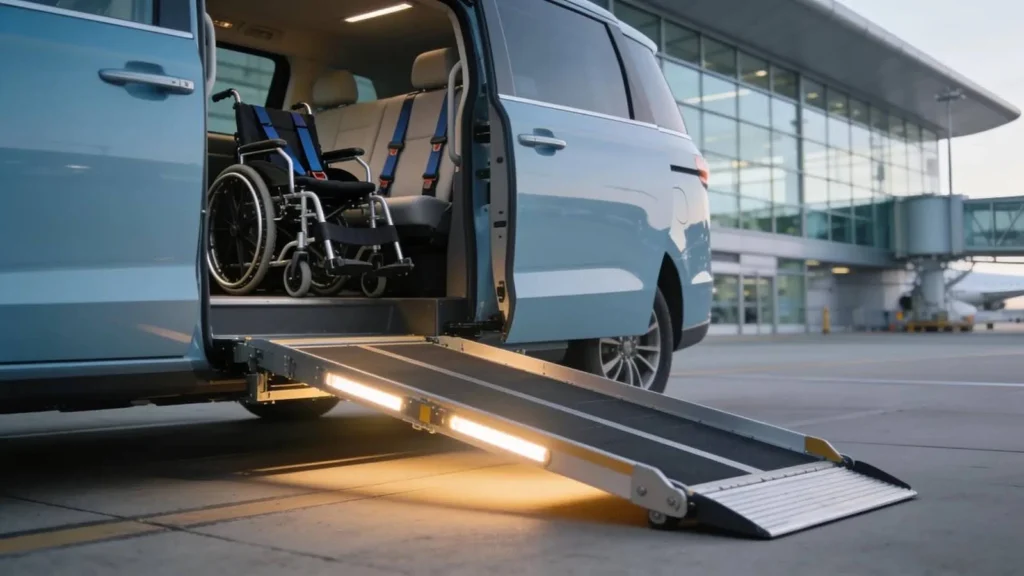 Wheelchair-accessible vehicle showcasing essential features for travelers